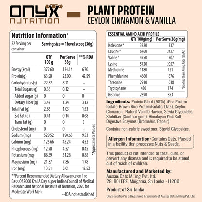 Ceylon Cinnamon & Vanilla -  Plant Based Protein Powder 800g Jar